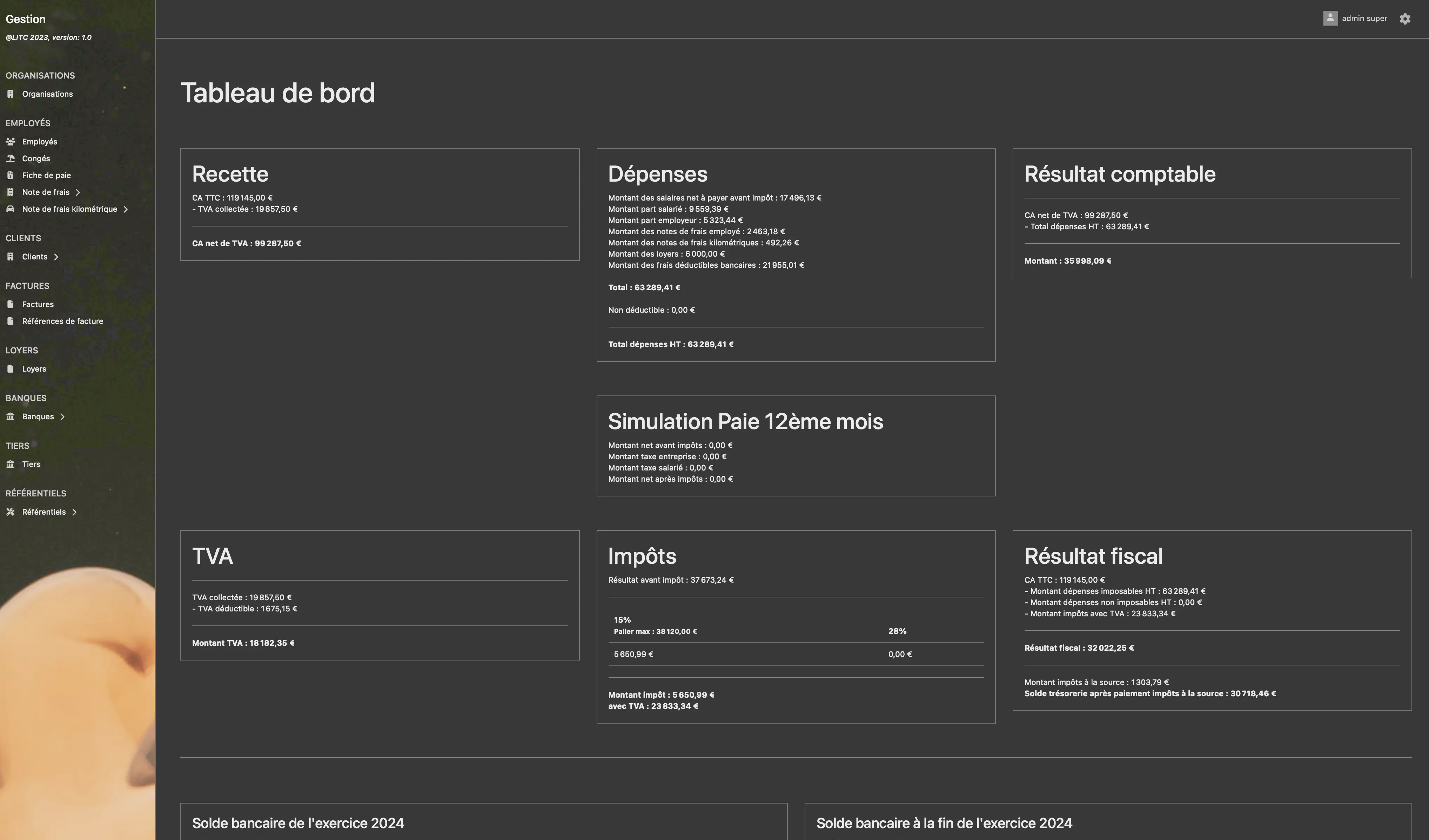 Aperçu du tableau de bord